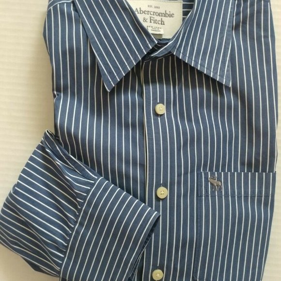 Abercrombie & Fitch Muscle Striped Button Front Shirt Long Sleeves Blue White XL - Picture 1 of 2